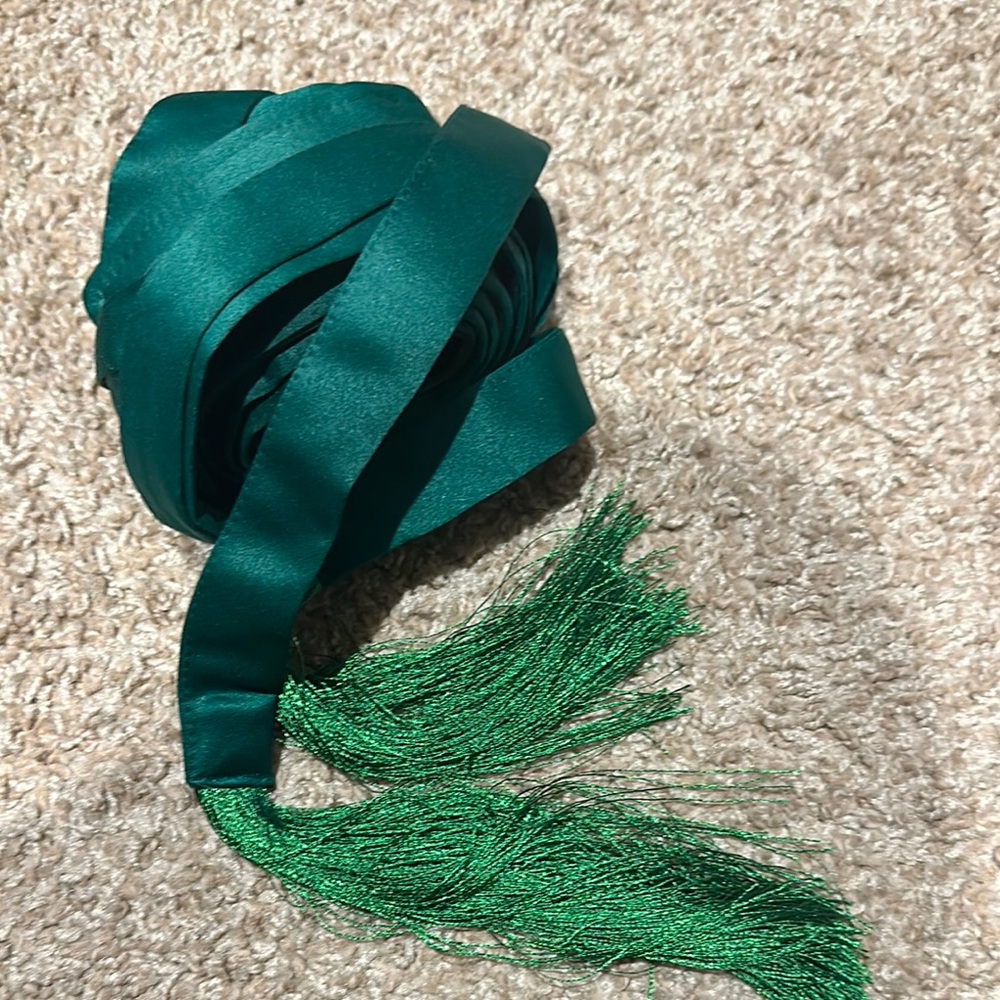 Elegant Green Satin Sash with Tassels
